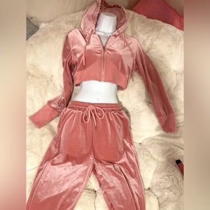 Pink Velvet Jump Suit Set